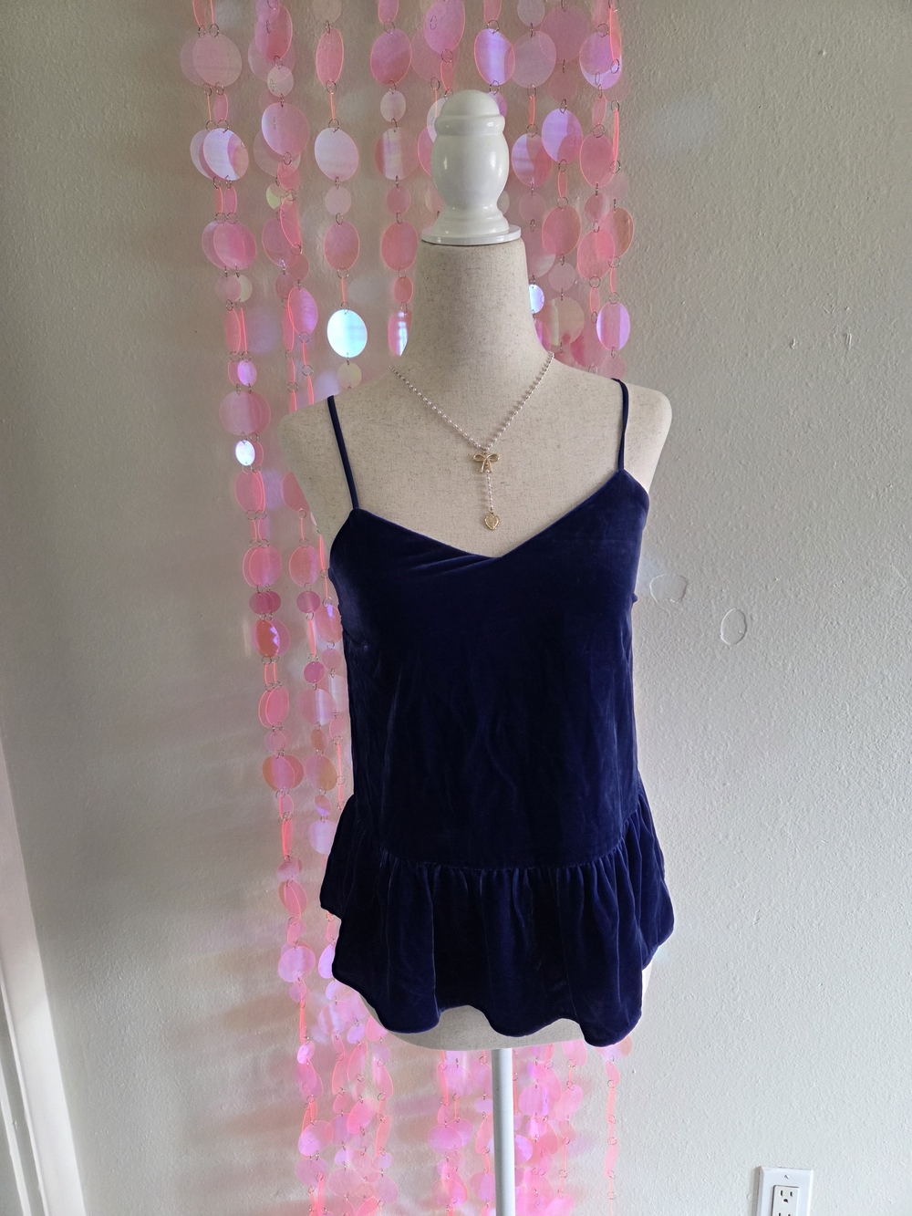 J. Crew Navy Velvet Spaghetti Strap Peplum Camisole